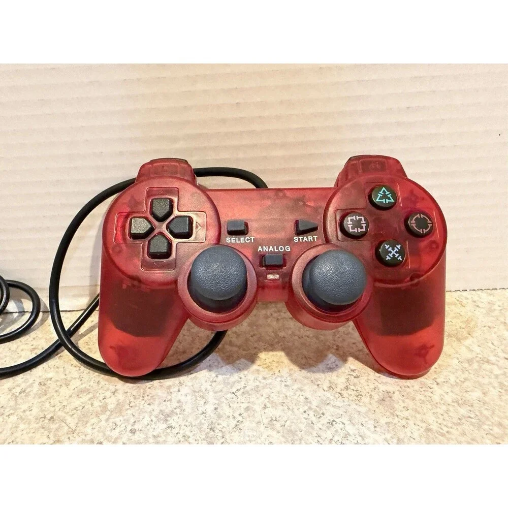 TTX Tech Analog Controller 2 Clear Red Wired PS2 PS1 Controller